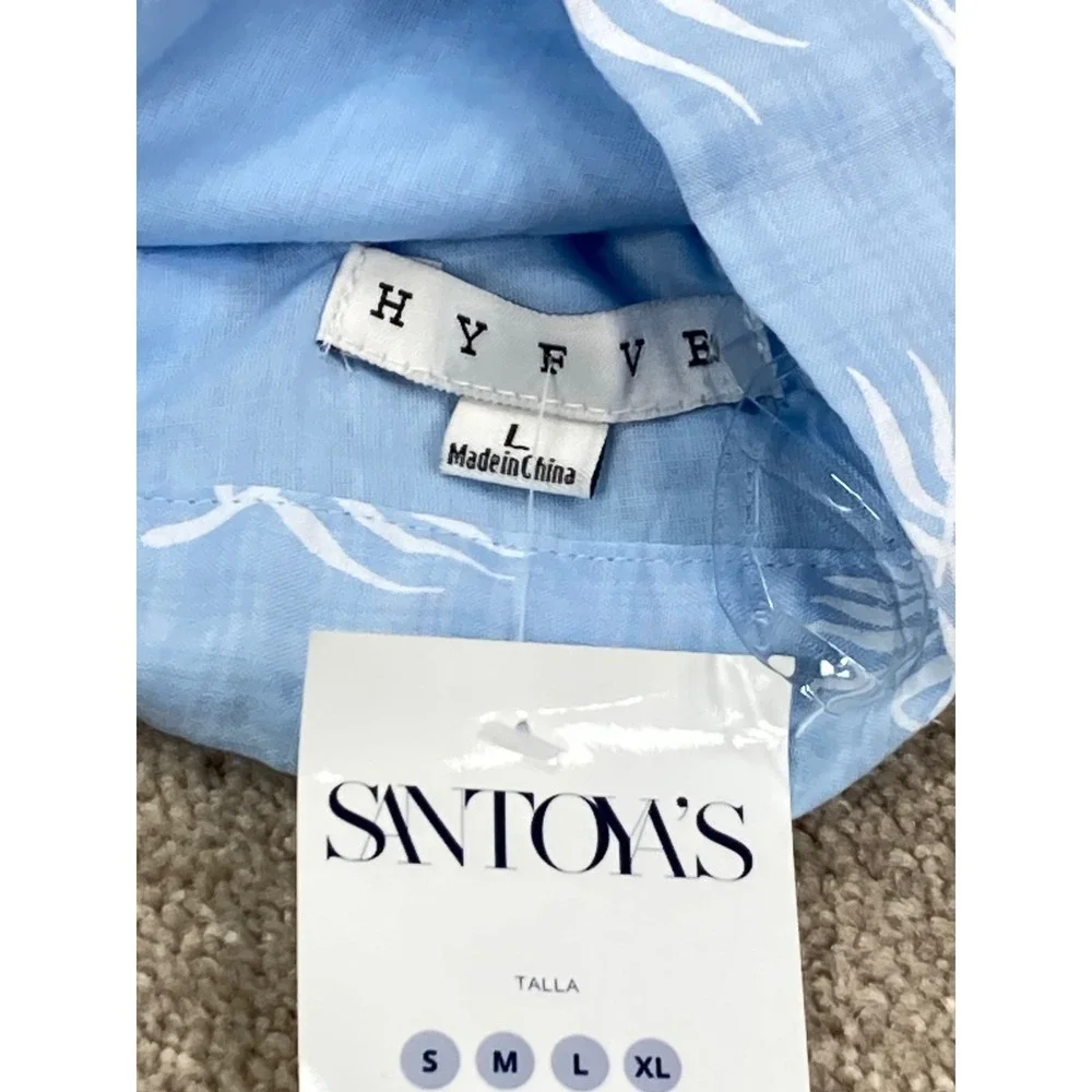 Hyfve Palm Leaf Print Tie Back Halter Crop Top Women L Pastel Blue Vacation Boho